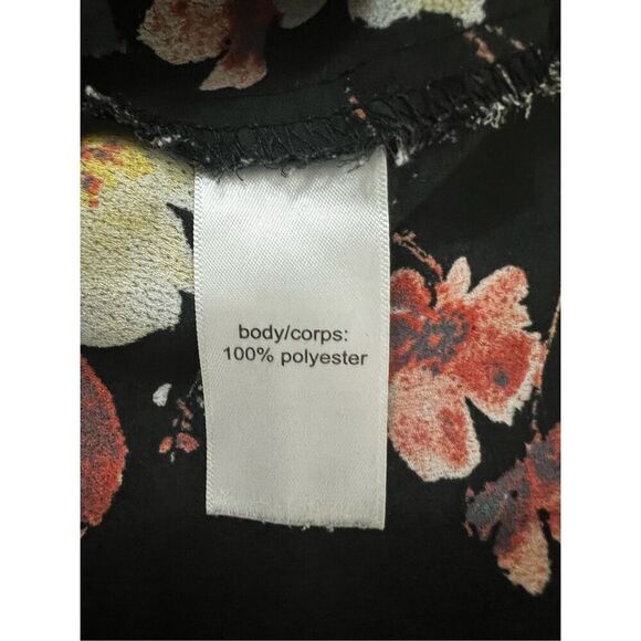 Maurices Black Pink Floral Blouse Size 0 Ruffle Neck Sleeveless Tie Pullover - Picture 7 of 10